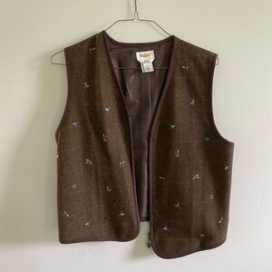 CUTE vintage Talbots zip up vest, brown, cute flower decals.